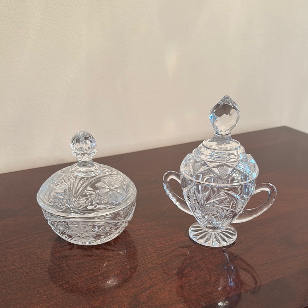 Elegant Crystal Candy Dish and Lidded Bowl Set